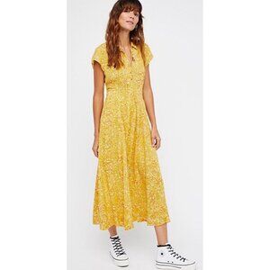 FREE PEOPLE Women’s Yellow Floral Midi Dress Size 6
